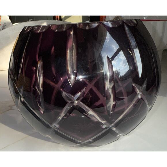 Vintage Gorham Lady Ann Purple Crystal Glass Cut To Clear Bowl Vase Dish 6x5” - Picture 5 of 8